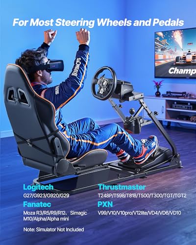 VEVOR Racing Wheel Stand, Heavy-Duty Simulator Cockpit Steering Stand with Dual-Rail Dual-Arm, Fit Logitech G25,G27,G29,G920,G923, Thrustmaster T300RS,TX F458,T500RS,T3PA-PRO (F1/GT) and CSR Pedals - size: Dual-Track Arm Cockpit