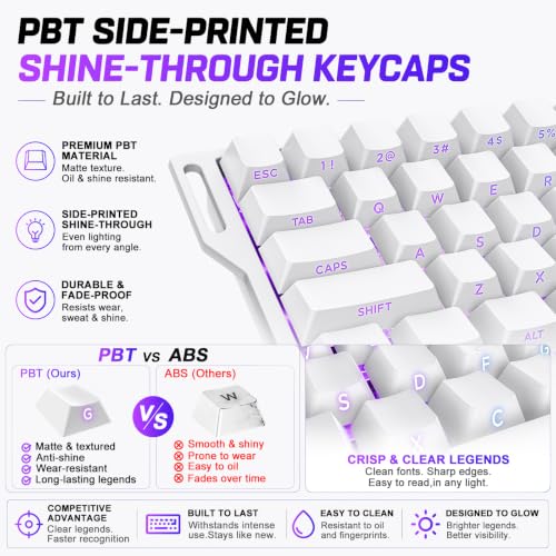 WIN68 HE Hall Effect Keyboard, Rapid Trigger Magnetic Gaming Keyboard, 8000Hz Polling Rate, DKS & SOCD, 0.01mm Adjustable Actuation, RGB PBT Keycaps, 60% Wired Keyboard for FPS Gaming PC & Mac - color: WIN68 White Side-Printed
