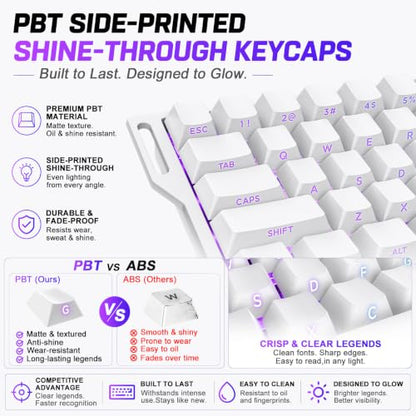 WIN68 HE Hall Effect Keyboard, Rapid Trigger Magnetic Gaming Keyboard, 8000Hz Polling Rate, DKS & SOCD, 0.01mm Adjustable Actuation, RGB PBT Keycaps, 60% Wired Keyboard for FPS Gaming PC & Mac - color: WIN68 White Side-Printed