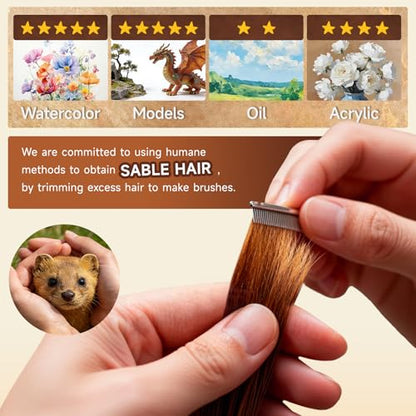 Professional Sable Hair Detail Paint Brush Set - 6 Miniature Art Brushes for Fine Detailing & Art Painting - Acrylic, Watercolor, Oil - Miniatures, Models, Black - color: Black
