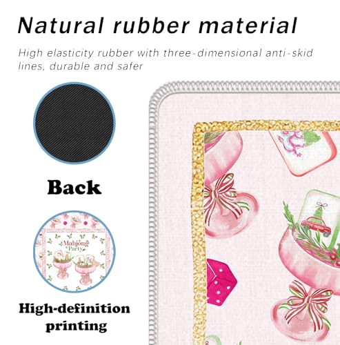 Pink Christmas Mahjong Mat 31.5" x 31.5", Red Christmas Bow Cocktail Non-Slip Noise Reduction Mahjong Table Cover Accessories and Supplies for Dominoes Poker Card Board and Tile Games Gifts - color: Red Christmas Bow