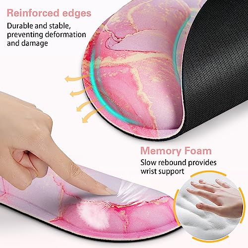 Mouse Pad with Wrist Rest Pink, 3-in-1 Wrist Support Mousepad Set, | Gaming with Anti-Skid Base,Ergonomic Mouse Pad,Memory Foam Keyboard Gel Wrist Rest - color: Pink Blue Marble