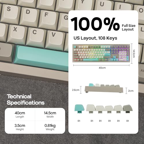 MechLands Aula S102 Membrane Gaming Keyboard with Number Pad, 100% Full Size Layout, USB-C Wired, RGB Backlit, Creamy Silicone Structure, Silent Keyboard for PC Game/Office (Grey) - color: Grey