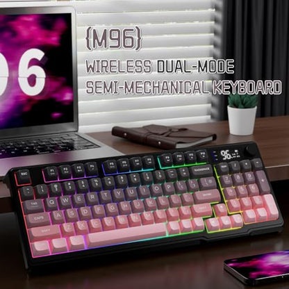 LexonElec M96 Wireless Keyboard, Low Profile Quiet Typing Membrane Gaming Keyboard with Smart Display & Knob, RGB Backlit, USB C Rechargeable, 94 Keys PBT Keycap for Windows PC, Mac, Linux-BlackBerry - color: Blackberry