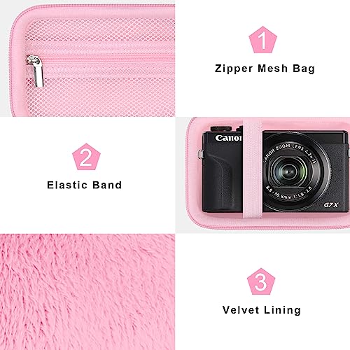 Canboc Camera Case for Canon PowerShot G7 X Mark III/ G7X Mark II Digital 4K Vlogging Camera, Point and Shoot 4K Video Camera Bag, Zipper Mesh Pocket fits USB Cable, Batteries, Pink - color: Pink