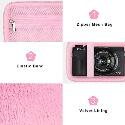 Canboc Camera Case for Canon PowerShot G7 X Mark III/ G7X Mark II Digital 4K Vlogging Camera, Point and Shoot 4K Video Camera Bag, Zipper Mesh Pocket fits USB Cable, Batteries, Pink - color: Pink