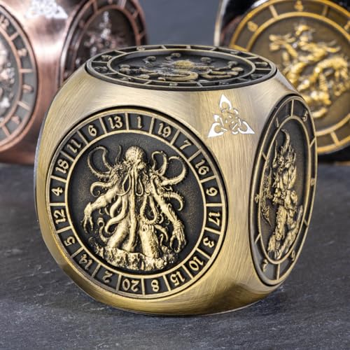KERWELLSI 7 in 1 DND Dice Set D&D, Polyhedral Metal Spinner Dice, 3D Relief D and D Role Playing Dice with Gift Box (Bronze) - color: Bronze