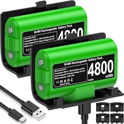 Svetaecho for Rechargeable Xbox Controller Battery Pack – 2x4800mWh Long-Lasting Battery with 4 Back Covers, USB-C Fast Charging Compatible with Xbox Series X|S / Xbox One / Elite Controller Xbox Series X Cases - color: Green