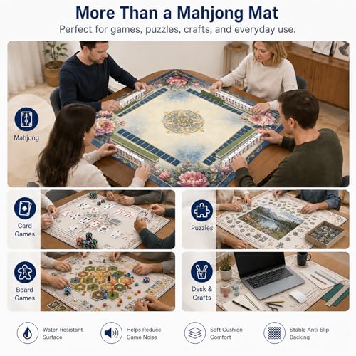 Floral Print Mahjong Mat,Non Slip American Mah Jongg Table Mat | 32in soft neoprene mah jongg mat reduces tile noise protects tabletops & packs easily for game nights or a thoughtful gift - color: 020
