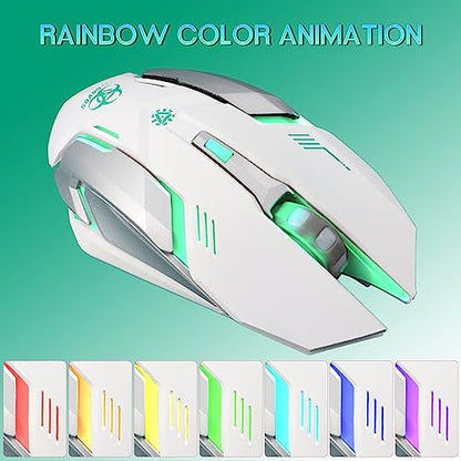 VEGCOO White Wireless Gaming Mouse, Silent Click Wireless Mouse with 3 Level DPI, Rechargeable Computer Mice with Colorful RGB LED Lights and Side Buttons for Laptop and Desktop - color: White