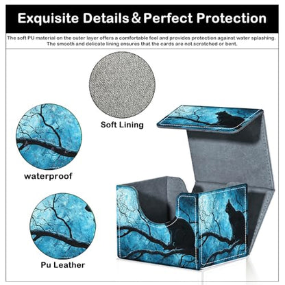 Card Deck Box for MTG Trading Cards with Magnetic Closure,Premium Card Storage Box Case Cover for TCG CCG Magic Cards,Black Cat on Tree - color: Black Cat on Tree