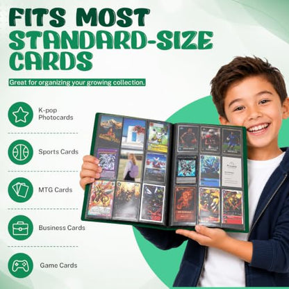 Trading Card Binder, 9 Pocket 20 Pages 360 Cards, Suitable for MTG, TCG(Green) - color: Green