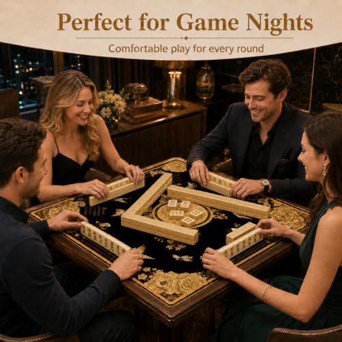 Black Mahjong Mat for Table, American Mahjong Mat with Rules, 31.5''x31.5'' | Non-Slip & Noise Reduction Mah Jongg Gift with Carrying Bag for Poker, Board Games, Dominoes, Cards & Tile Games - color: Luxury Black Gold