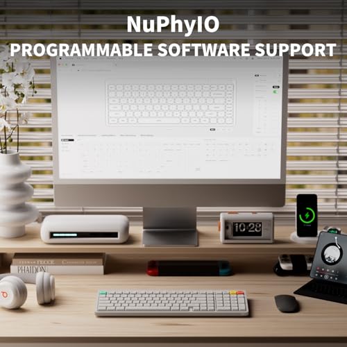NuPhy Node100 Wireless Mechanical Keyboard, Hot Swappable Custom Low Profile Keyboard, 103 Keys Computer Gaming Keyboards, Supports Touch Gestures, PBT Keycaps, RGB Backlit, Bluetooth/2.4GHz/USB-C - color: White, size: Low-profile Brown Nano Switch