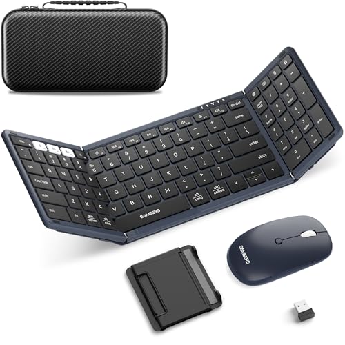 Foldable Keyboard and Mouse, Samsers Folding Bluetooth Keyboard Combo, 2.4G + BT5.0 x 2, Full-Size Portable Travel Keyboard & Rechargeable Wireless Mouse for Windows Android iOS Mac OS, Midnight - color: Midnight