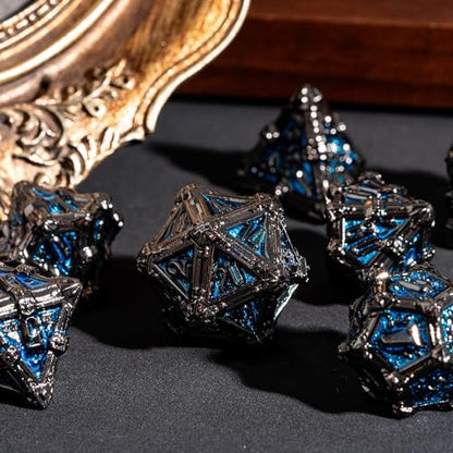 Metal Skull Dice Set with Skull Bag,7PCS Polyhedral Metal Dice Set for DND Role Playing Games(Black Nickel Blue) - color: Skull Black Nickel Blue