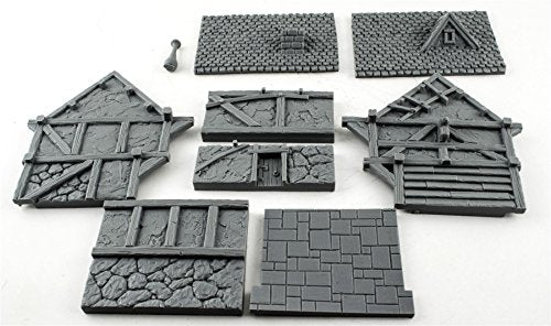 War World Gaming Fantasy Village Set of 4 Houses – 28mm Heroic Scale Wargaming Terrain Model Diorama Scenery Wargame Tabletop Medieval Battle Wargame Battleboard