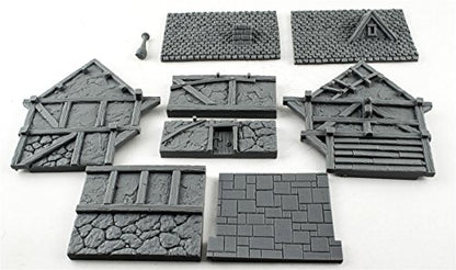 War World Gaming Fantasy Village Set of 4 Houses – 28mm Heroic Scale Wargaming Terrain Model Diorama Scenery Wargame Tabletop Medieval Battle Wargame Battleboard