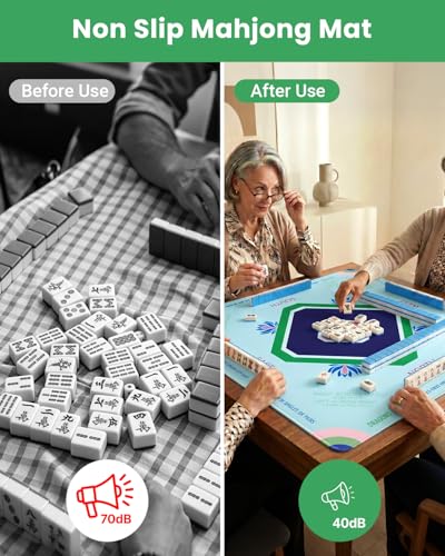 Mahjong Mat for Table, 32.4×32.4 Non-Slip Rubber Mahjong Mats with 2026 Mahjong Card, Neoprene Mah Jong Mat with Carrying Bag for Poker, Board Games,Dominoes,Cards & Tile Games - color: Sku Bule Green