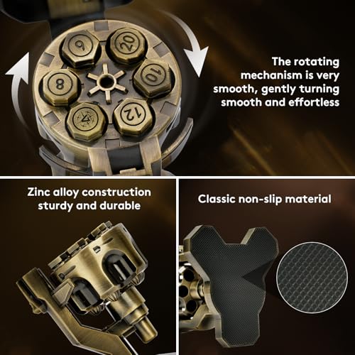 WFIGHT Revolver Dice Bullet Nest Dice Set for DND - 6 Zinc Alloy Bullet Polyhedral Dice in Spinning Cylinder Case, RPG Metal Gaming Accessory Gift (D4, Bronze) - color: Bronze, style: D4