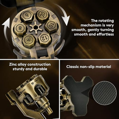 WFIGHT Revolver Dice Bullet Nest Dice Set for DND - 6 Zinc Alloy Bullet Polyhedral Dice in Spinning Cylinder Case, RPG Metal Gaming Accessory Gift (D4, Bronze) - color: Bronze, style: D4
