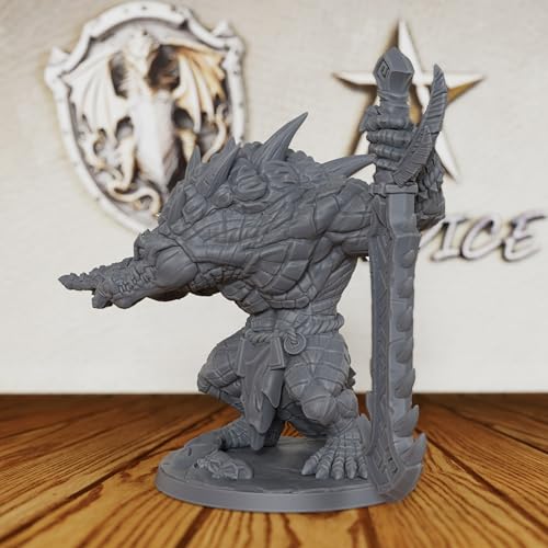 32mm Scale Lizardman Warrior RPG Accessory - Fantasy Minis Figurine for Role Playing & Miniature Game - Unpainted Resin RPG Figure for DM & Dungeon Masters - Zantaroth Lizard Champion (AS44)