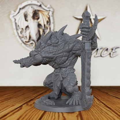 32mm Scale Lizardman Warrior RPG Accessory - Fantasy Minis Figurine for Role Playing & Miniature Game - Unpainted Resin RPG Figure for DM & Dungeon Masters - Zantaroth Lizard Champion (AS44)