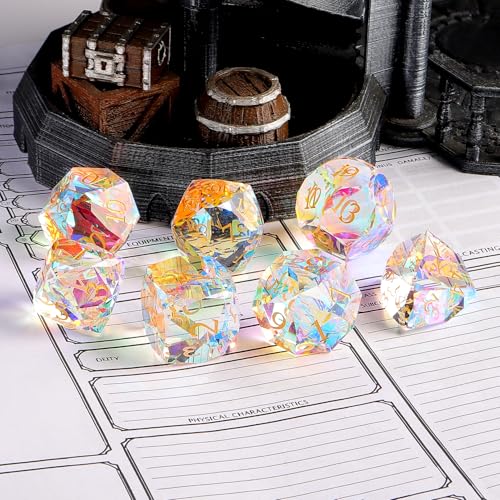 7-Piece Diamond Cut Dice Set for Dungeons and Dragons (D&D) | RPG & Tabletop Games | Premium Gift Box & Durable Design - color: Zs-a