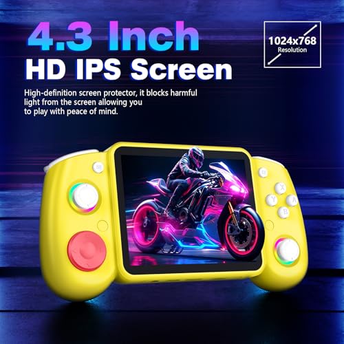 RG43H Pro Retro Handheld Game Console, 4.3 Inch Retro Gaming Console with 4000mAh Battery, RK3562 Opensource Hand Held Games Console, EmuELEC&RGBOX Dual Systems Video Console, HDMI TV Output, Yellow - color: Yellow
