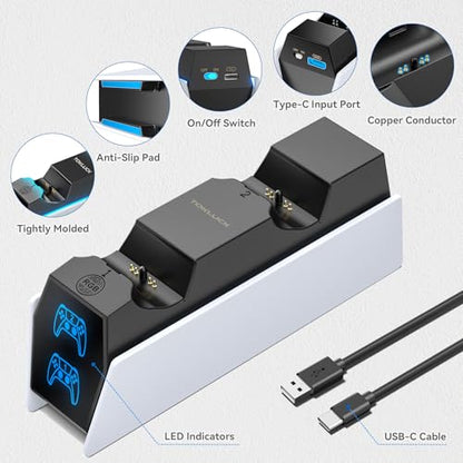 PS 5 Controller Charger Station Compatible with PlayStation 5 Edge & Dual Controller, 9 Lightings PS 5 Accessories Charging Station, PS 5 Dock Stand with LED Indicator for PlayStation Consoles - color: Black & White