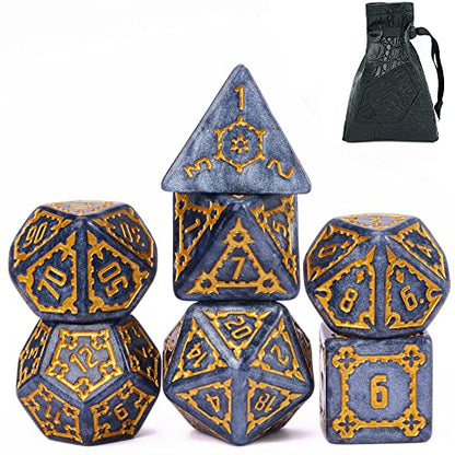 cusdie 7 Pcs 25mm Giant DND Dice with Dragon Eye Dice Bag, Polyhedral Dice Set, D&D Dice for Pathfinder RPG(Blue) - color: Blue