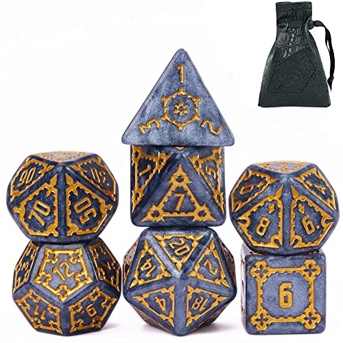 cusdie 7 Pcs 25mm Giant DND Dice with Dragon Eye Dice Bag, Polyhedral Dice Set, D&D Dice for Pathfinder RPG(Blue) - color: Blue