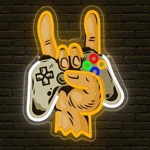 Gaming Neon Sign, Gamer Led Neon Light Signs for Gamer Room Wall Decor Game LED Light up Sign for Bedroom Party Decorations Birthday Gift for Teen Boy Christmas Dimmable USB Powered(16.4"*12.8")