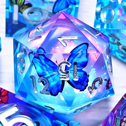 Liquid Core Dice Set Dungeons and Dragons D&D, Polyhedron DND Resin dice Set, Used for Role-Playing dice Magic Pathfinder Game DND dice Set (7 Pieces) - color: Phalaenopsis-orchid