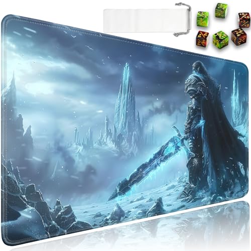 for MTG Playmat + Drawstring Travel Pouch + 6 Dice Counter, for Tabletop Trading Card Game Playmats or Mouse Pad, Anti-Slip Rubber 24 x 14 in, Warrior Demon King for TCG Playmat (No with Zone) - color: JV-Playmat-6-1-E124