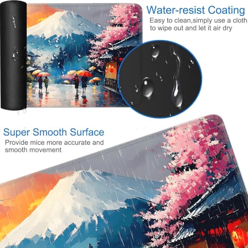 for MTG Game Playmat - 24 x 14 inches with Dices and Storage Bags, Non-Slip Base for TCG and Board Game Card Mats, Trading Card Games Mat, Rainy Cherry Blossom Pathway Collectible Card Playmats - color: Jv-playmat-p7-1-h220