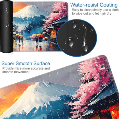 for MTG Game Playmat - 24 x 14 inches with Dices and Storage Bags, Non-Slip Base for TCG and Board Game Card Mats, Trading Card Games Mat, Rainy Cherry Blossom Pathway Collectible Card Playmats - color: Jv-playmat-p7-1-h220