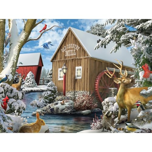 Bits and Pieces Jigsaw Puzzles for Adults 300 Pieces - Winter Wilderness 2 | 18" x 24" Jigsaw Puzzle 300 Pieces - Log Cabin Snow Winter Puzzle - Recycled Cardboard - Bright Colors - No False Fits - size: 300 Piece Puzzle