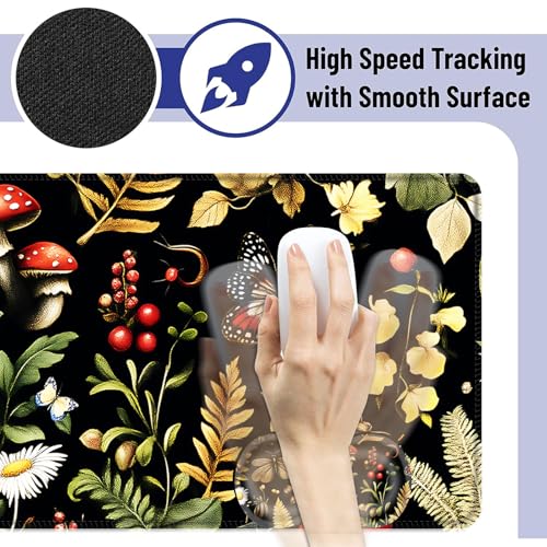 Large Mouse Pad and Keyboard Wrist Rest, Desk Pad for Keyboard and Mouse, 4-in-1 Large Gaming Mouse Pad with Wrist Support, Desk Mat for Home Office Study Game,Mushroom Butterfly Flower - color: Mushroom Butterfly Flower