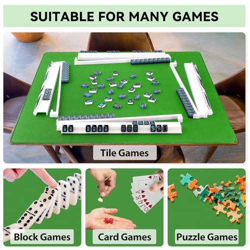 31.5'' Green Mahjong Mat for Table, Non-Slip Noise Reduction Gaming Mat | Classic Gaming Mat with Carrying Bag for Mahjong, Poker, Card, Domino, Board Games, Dominoes,Cards & Tile Games - color: Jade Green