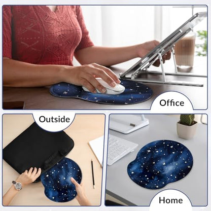 KONVINIT Ergonomic Mouse Pad with Wrist Rest, Small Mousepad with Non-Slip Rubber Base and Smooth Surface, Blue Mouse Pads for Desk, Office Desk Accessories - color: Star