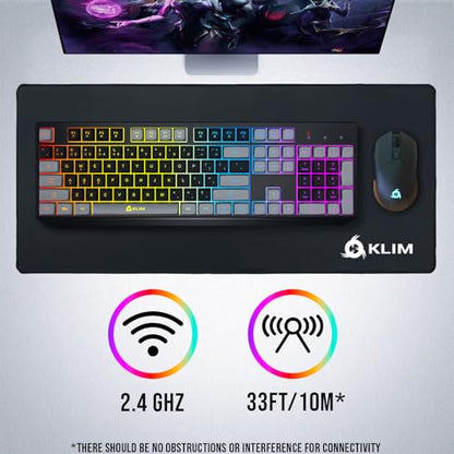 KLIM Chroma Wireless Keyboard – RGB Backlit Gaming, Rechargeable Battery, PC Keyboard, Durable & Water-Resistant, Compatible with PS4, PS5 & Mac - Black - color: Black grey