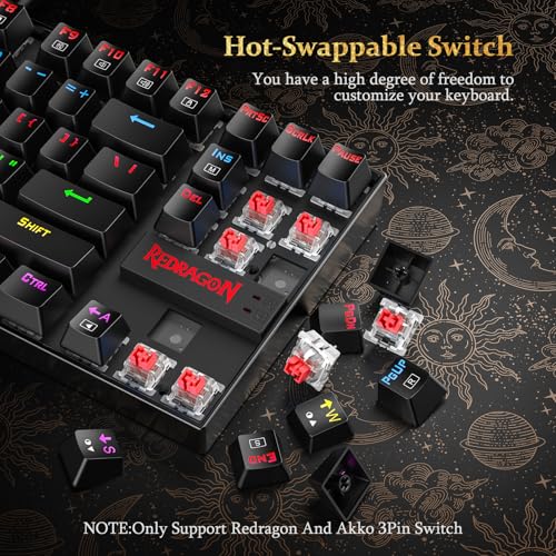 Redragon K552 Mechanical Gaming Keyboard, 87-Key Compact, LED Gaming Keyboard with Red Switches, Anti-Ghosting, Metal Frame for PC Gaming & Typing, Beginner-Friendly (Black) - color: Black