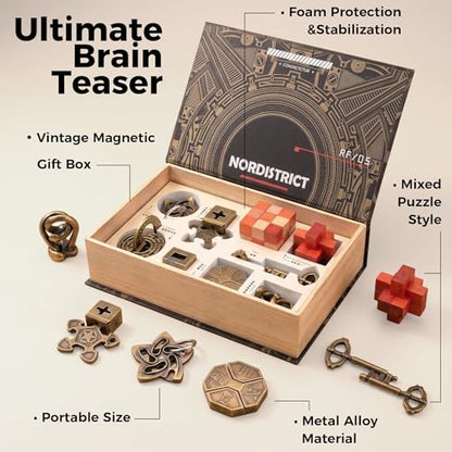 9PCS Metal Brain Teaser Puzzle Set, 3D Disentanglement Interlocking IQ Brain Puzzles for Adults & Teens, Fidget Desk Toy, Stress Relief Gift for Birthday, Christmas, Holiday & Family Party - color: Black