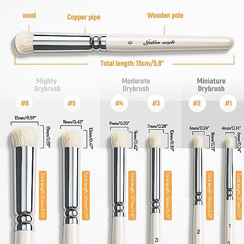 Golden Maple Dry Brush Miniature Painting Drybrush Set - 6PC Professional Miniature Paint Brushes for Miniatures, Model, Enamel & Fantasy Figurines Painting（Pearl White） - color: White