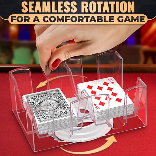 Playing Cards Holder Rotating 360° – Compact Plastic Playing Card Tray for Easy Access 6 Decks with Smooth Rotation | Organizes Multiple Decks for Canasta, Poker & More, Durable with Smooth Rotation - size: 6 Decks