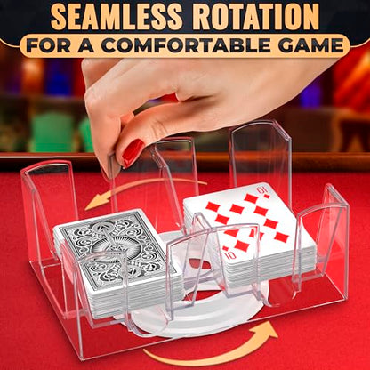 Playing Cards Holder Rotating 360° – Compact Plastic Playing Card Tray for Easy Access 6 Decks with Smooth Rotation | Organizes Multiple Decks for Canasta, Poker & More, Durable with Smooth Rotation - size: 6 Decks