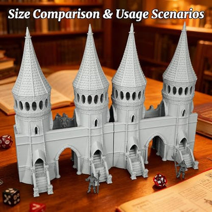 Gothic RPG Terrain Set for Dungeon Masters & Wargame, Modular Grand Fortress Entrance for TTRPG - 25mm Scale Unpainted Stone Archway & Defense Towers - City Gate (AF1104 B) - color: Af1104 B City Gate