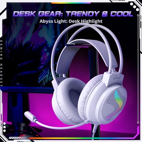 J11 Gaming Headset with Microphone, Noise Cancelling Gaming Headphones Compatible with PS4 PS5 Xbox One PC Laptop, Over-Ear Headset with LED RGB Light, 7.1 Stereo Surround Sound (White) - color: White