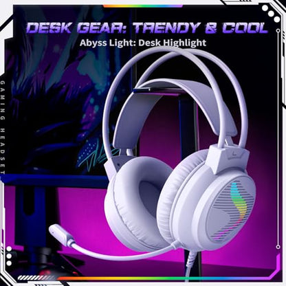J11 Gaming Headset with Microphone, Noise Cancelling Gaming Headphones Compatible with PS4 PS5 Xbox One PC Laptop, Over-Ear Headset with LED RGB Light, 7.1 Stereo Surround Sound (White) - color: White
